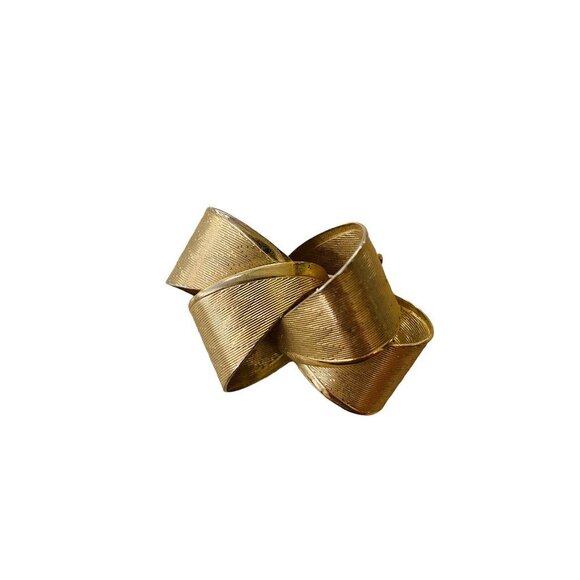 Goldtone Bow Textured Chevron Texture Brooch Pin Dimensional 1.8" - Picture 1 of 14